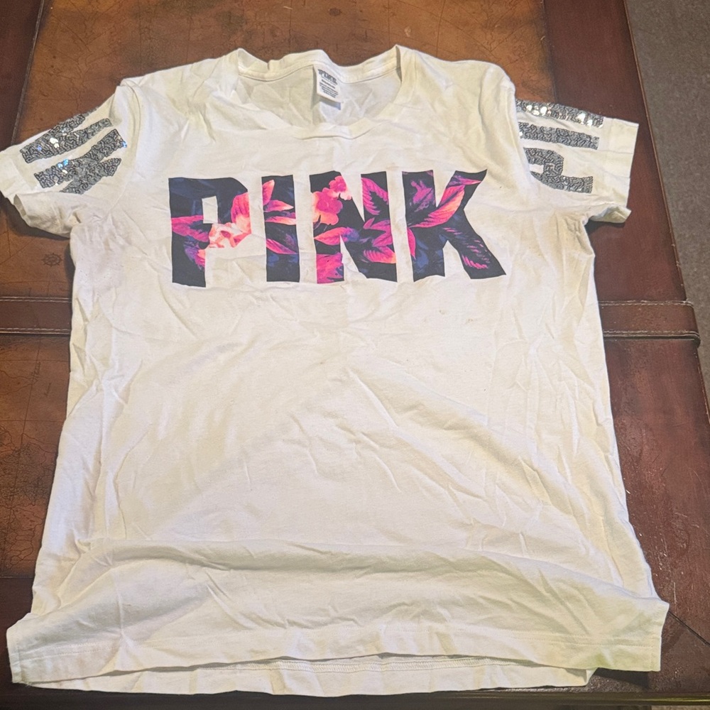 Victoria's Secret White Tee with Pink Floral Graphic